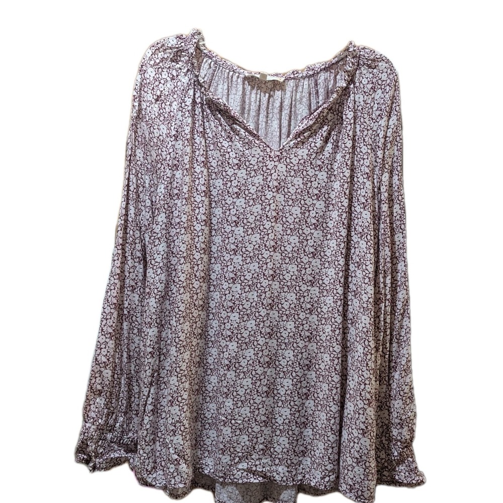 C&C California Maroon Floral Boho Top Long Sleeve‎ V Neck  Size L